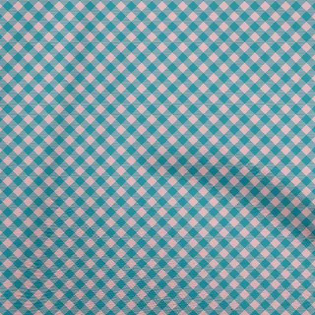 oneOone Polyester Spandex Teal Blue Fabric Check Craft Projects Decor Fabric Printed By The Yard 56 Inch Wide