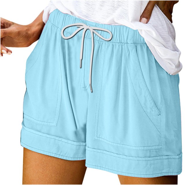 Women Comfy Drawstring Casual Elastic Waist Solid Color Shorts Summer Beach Lightweight Lounge Short Pants with Pockets