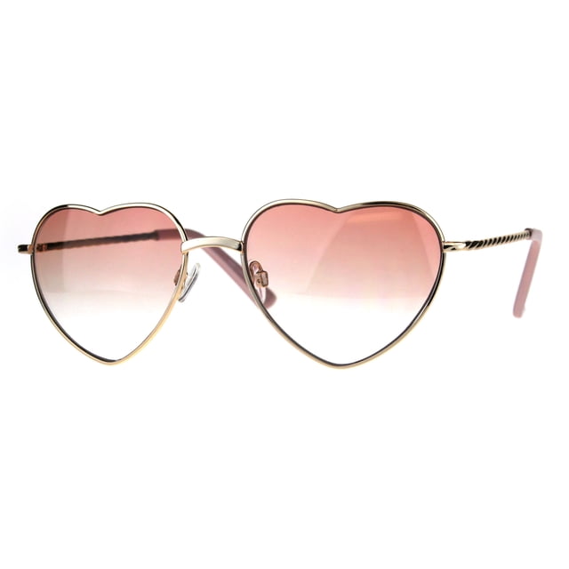 Womens Heart Shape Chain Arm Metal Rim 70s Sunglasses Gold Pink