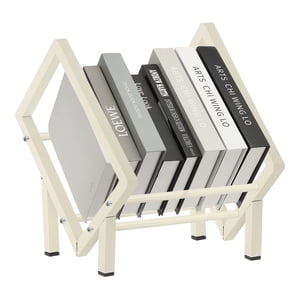 Uxcell 11.8" Bibliothèque de bureau en métal, Bibliothèque de table Petit rangement de livre Organisateur Rack Bureau Étagère pour salon Maison Bureau Stockage Décor Enregistrement Livres Magazine CDs, Blanc