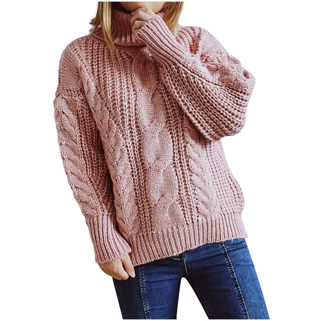 IROINID Pull à Col Roulé pour Femmes Couleur Unie Ample Mi-Longueur Manches Longues Blouse Pull Tricoté