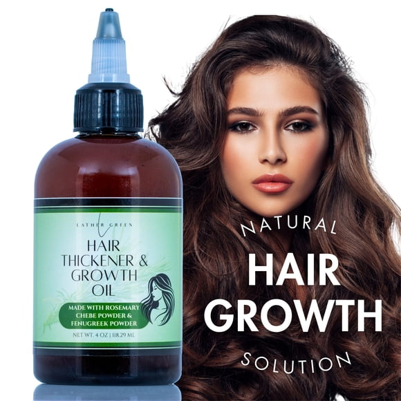 Hair Thickener & Growth Oil – Rosemary, Chebe, Fenugreek, Castor Oil, All Hair Types, 4 oz by LatherGreen