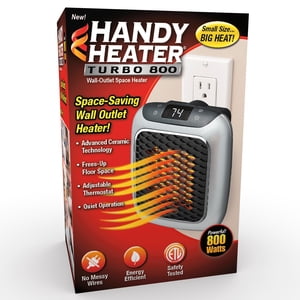 As Seen On TV Handy Heater Turbo 800 Sortie murale électrique rechargeable Space Heater avec Thermostat réglable, Chauffage en céramique tranquille, 800W