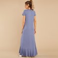 thumbnail image 2 of New Women's Crewneck Short Sleeve Ruffles Decor Asymmetrical Long Dress New Solid Color Casual Loose Robe Holiday Maxi Vestidos, 2 of 2