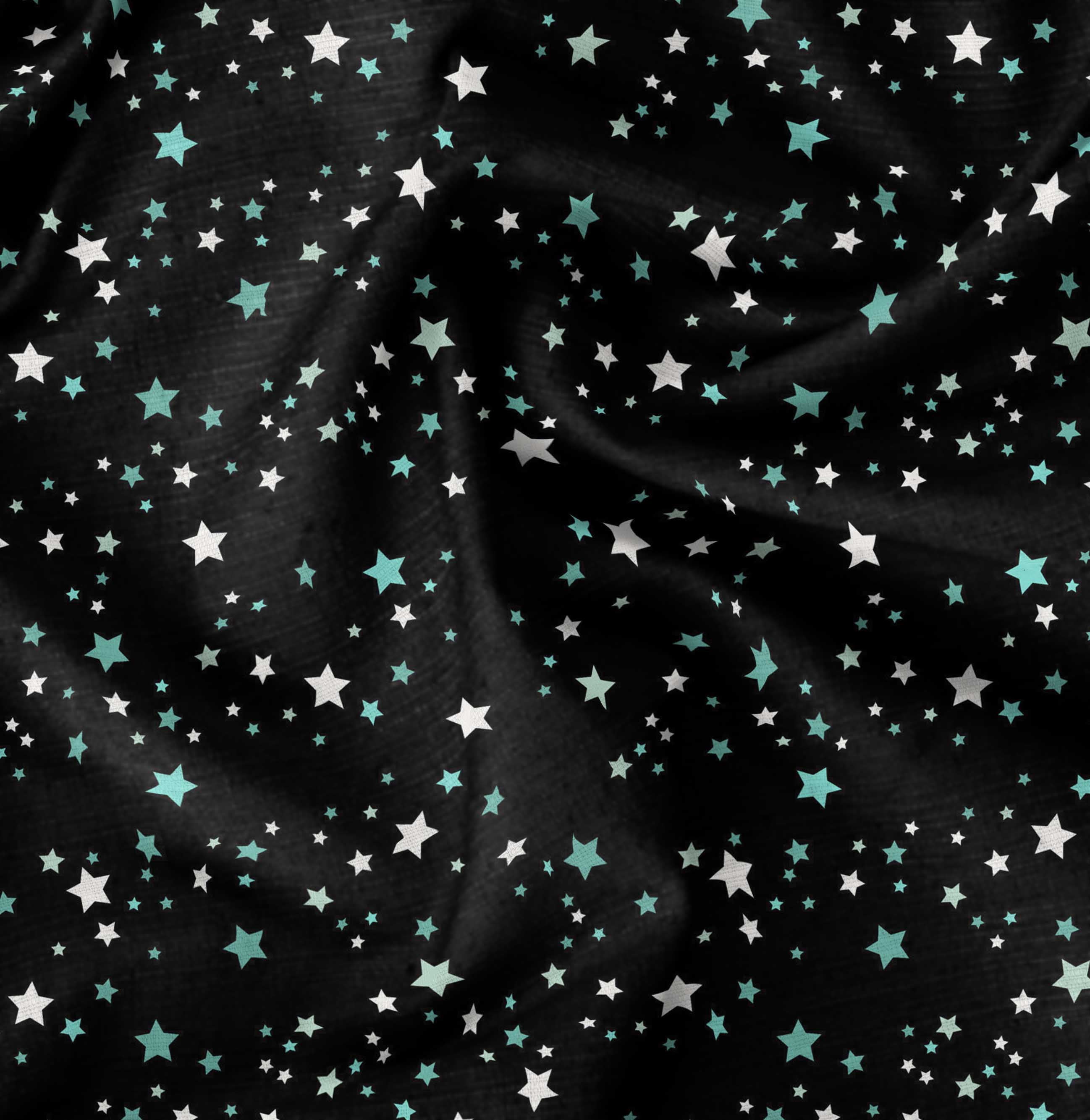Soimoi Black polyester Crepe Fabric Stars Star Print Sewing Fabric Yard 42 Inch Wide
