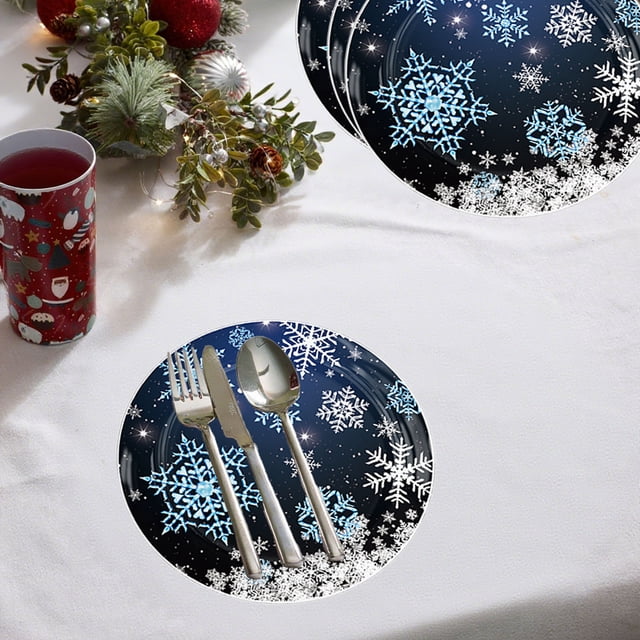 Black Snowflake Paper Plates Napkins Tableware Set Winter Snowflake Party Tableware Supplies Birthday Party Tableware Set