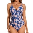 thumbnail image 1 of Charmo Womens V Neck One Piece Swimsuits Ruched Tummy Control Monokini Bathing Suits, 1 of 7
