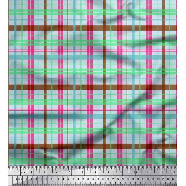 Soimoi Georgette Viscose Fabric Plaid Check Print Fabric by Yard 42 Inch Wide