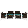 thumbnail image 1 of Patiojoy 8 Piece Patio Rattan Conversation Set Outdoor Wicker Furniture Set w/ Chair Loveseat & Tempered Glass Table Turquoise, 1 of 9