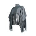 thumbnail image 3 of Womens Turtleneck Fringe Tops Solid Color Batwing Sleeve Plus Size Poncho Oversized Tassel Sweatshirt, 3 of 5