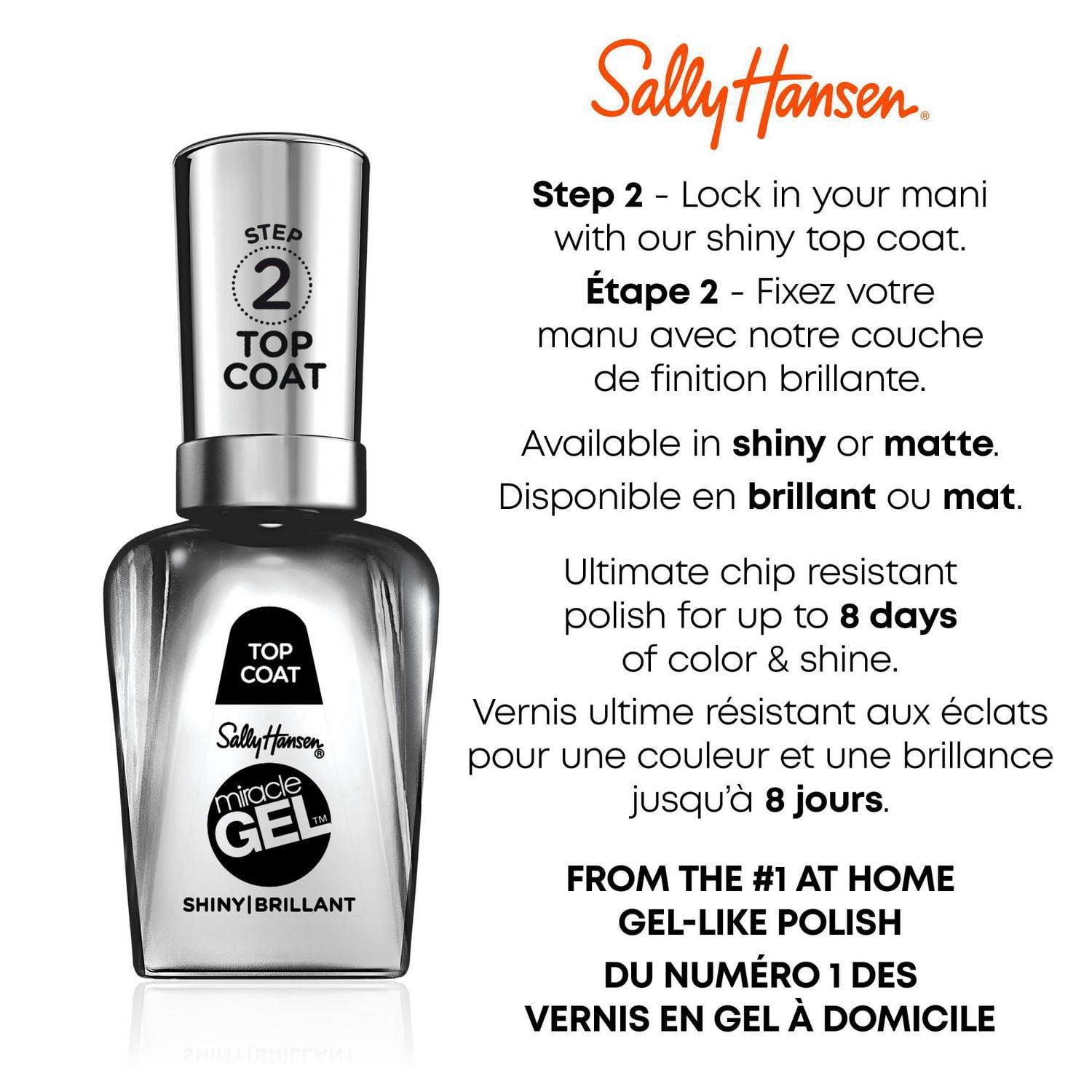 Miracle Gel™ Vernis à ongles, système de simili-gel en 2 étapes, sans lampe UV, jusqu'à 8 jours de couleur et brillance.