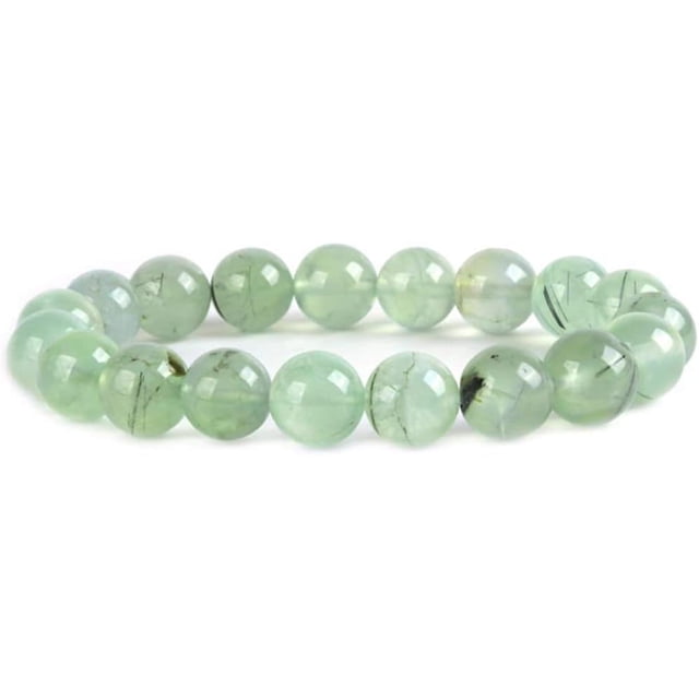 Angelstones Bracelet Extensible Unisexe en Perles Rondes 10 mm avec Pierre Précieuse Préhnite Verte Naturelle 7 Pouces