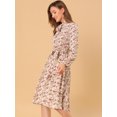 thumbnail image 4 of INSPIRE CHIC Robe Ceinturée à Imprimé Floral Vintage en Mousseline à Manches Longues à Col Noué pour Femme, 4 of 6