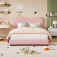 thumbnail image 1 of Boucle Upholstered Full Bed Frame - Soft Headboard, Soft Platform, Rounded Corners, Heavy Duty Wooden Slats, Noise-Free, Easy Assembly - Pink, Full Size, 1 of 26