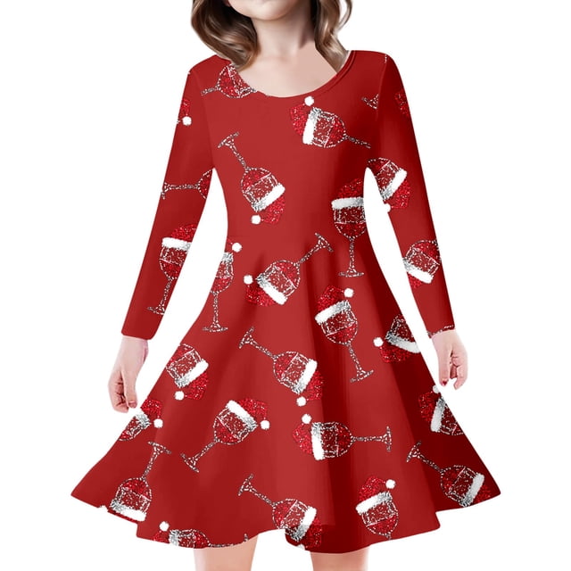 MIASHUI Robe de Fête Festive pour Filles avec Motif Enchanteur de Cerf et d'Arbre de Noël Rouge, 8-9 Ans