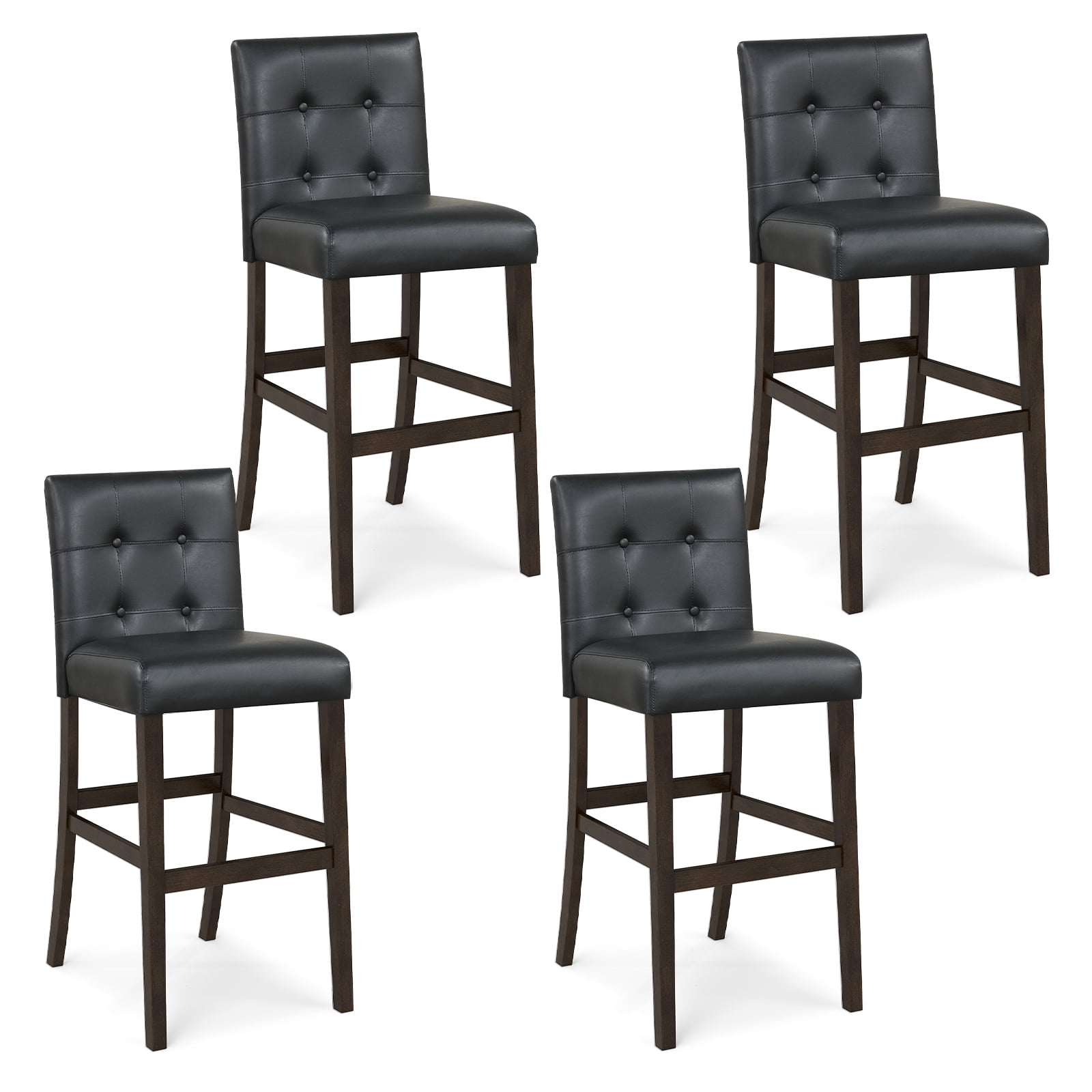 Gymax Set of 4 Bar Stools 25inch Counter Height Barstool Pub Chair Rubber Wood Black