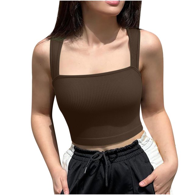 Timegard Tank Tops for Women Ribbed Square Neck Sleeveless Slim Comfy Cropped Tops Tee Summer Fashion