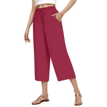 Ladies' and Linen High Waisted Solid Color Loose and Tight Waist Lace Up Wide Leg Pants Women Business Casual Pants Women Casual Summer Pants plus Size Yoga Pants with Pockets for Women Pants