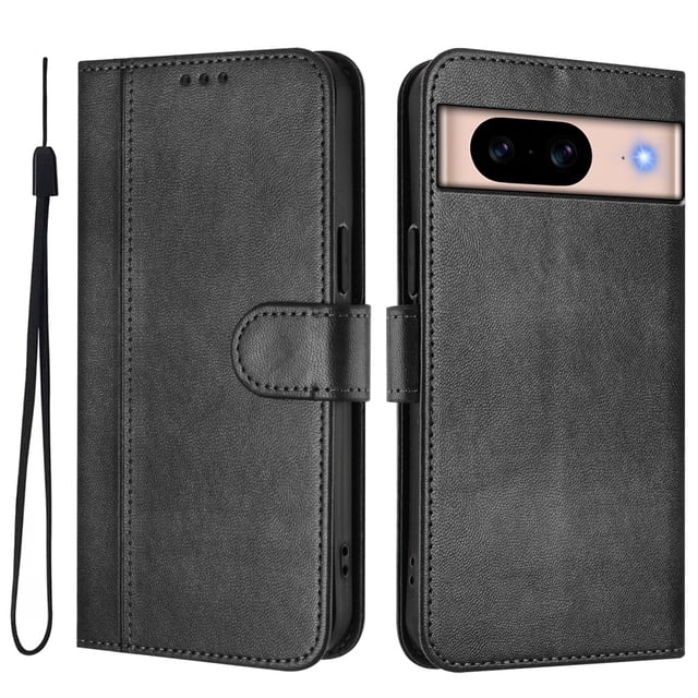 Wallet Phone Case for Google Pixel 8A 360° Protective Flip Cover with Card Slots Kickstand Black