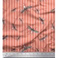 thumbnail image 1 of Soimoi Orange Rayon Crepe Fabric Stripe & Mosquito Insects Printed Fabric 1 Yard 46 Inch Wide, 1 of 1