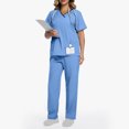 thumbnail image 3 of V Neck Scrubs for Women Set Scrubs Top Drawstring Straight Pants 4 Way Stretch Medical Nursing Uniforms Matching Sets, 3 of 6
