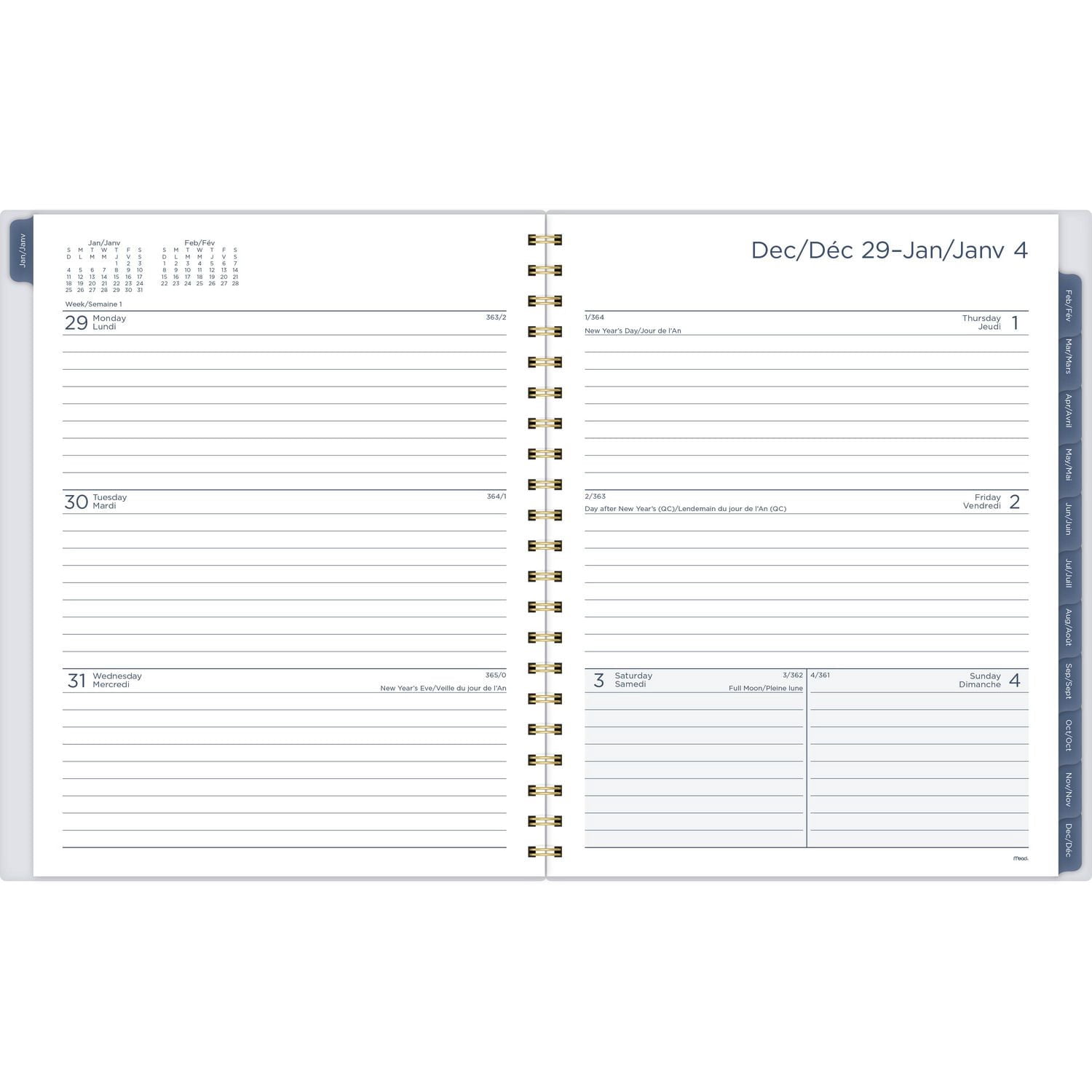 Agenda hebdomadaire Mead® Simplicity Stripe 2026, grand format, couverture transparente en polyéthylène
