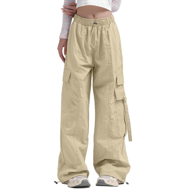 Timegard Hiking Pants for Women Cargo Pants Wide Leg Elastic Waisted Drawstring Athletic Trousers with Pockets