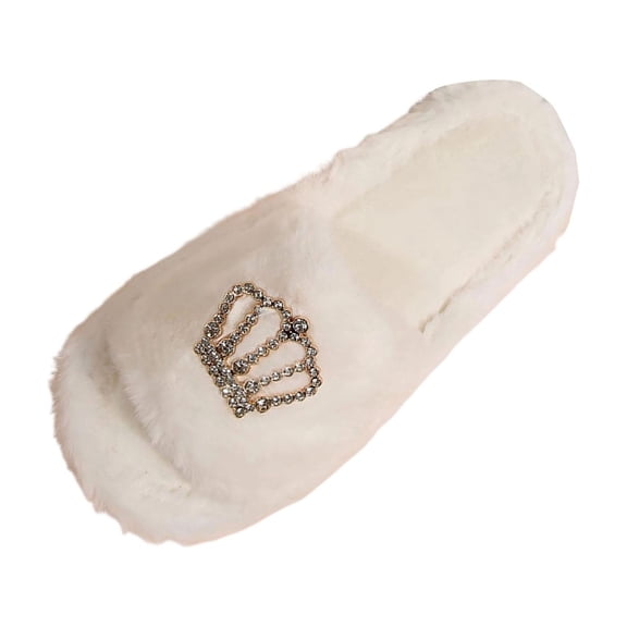 hzomhy Women Open Toe Home Slippers Soft Polyester Fabric Thick Fleece Inner Warm Supportive Sole Suitable For Indoor Rest And Short Outdoor Walking Use White
