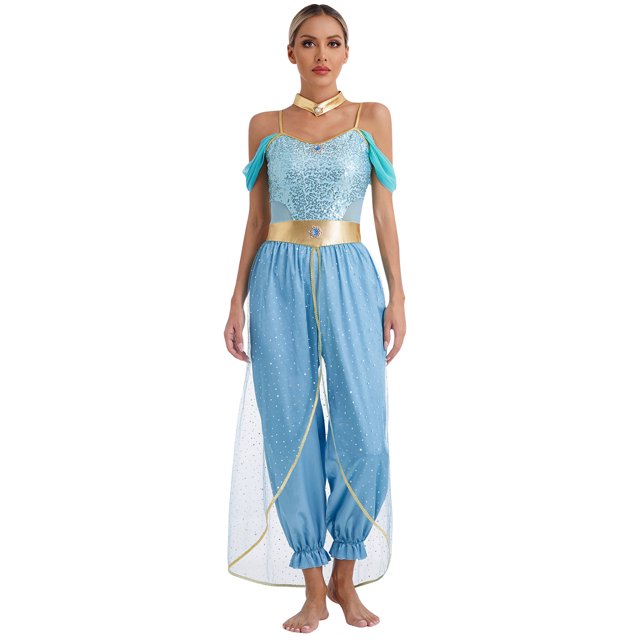 TiaoBug Combinaison Épaules Dénudées à Sequins Brillants pour Femmes avec Ras du Cou Combinaisons à Franges Fluides une Pièce Bleu m
