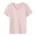 thumbnail image 4 of Women's Striped Retro Top Korean Style Full Loose Round Neck Short Sleeve Design Sense Color Contrast T Shirt, 4 of 4