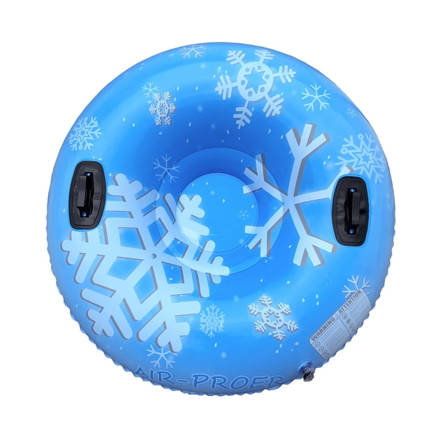Graflsoa Durable 120cm Inflatable PVC Snow Tube for Winter Fun - Light Blue Snowflake Design, Universal Size for All Ages, Easy to Carry & Safe for Skiing