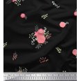thumbnail image 1 of Soimoi Tissu en Poly Georgette Noir Feuilles & Roses Imprimés Floraux au Mètre 52 Pouces de Large, 1 of 3