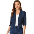 thumbnail image 1 of INSPIRE CHIC Women's Open Front 3/4 Ruched Sleeve Shawl Lapel Lightweight Cardigan Navy Blue XS, 1 of 4