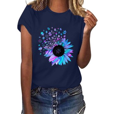 CEHVOM Women's Fashion Top Printed Casual Loose Fit Plus Size T-shirt Shirt