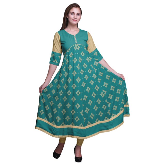 Bimba Kurti Indienne Ligne A Imprimée Anarkali pour Femmes Tunique Kurti Ethnique