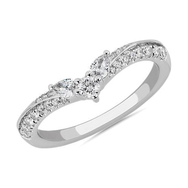0.30 Carat Excellent Pear Shape Genuine Diamond Latest Design Engagement Eternity Band for Ladies Solid 18K White Gold Size 7.5
