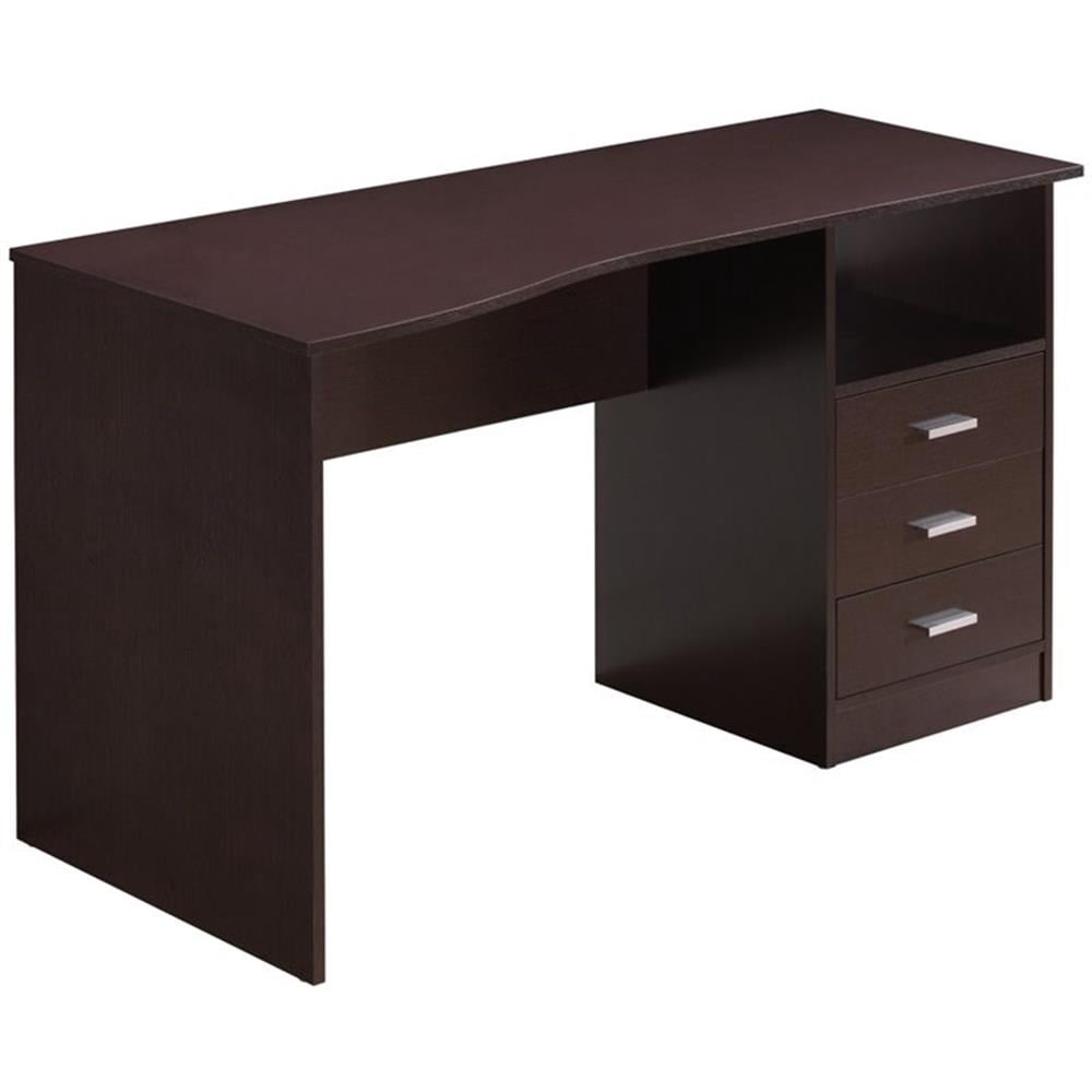 Pemberly Row Classy Computer Desk with 3 Drawers in Espresso
