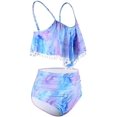 thumbnail image 3 of Women High Waisted Bikini Ruffle Swimsuit Flounce Pom Pom Trim Two Piece Bathing Suit Purple&blue (L, 3 of 8