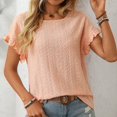 thumbnail image 1 of AherBiu T-Shirts pour Femmes Tendance Col Rond Manches Courtes T-Shirts Décontractés d'Été Plissés T-Shirt Uni Hauts, 1 of 8