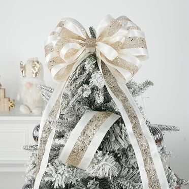 UsRHHA Décoration de Ruban Doré en Polyester de Noël, Décoration de Boîte-Cadeau de Fête Nœud Bricolage pour Sapin de Noël, Ruban Pailleté Festif