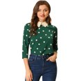 thumbnail image 1 of INSPIRE CHIC Chemisier pour Femme à Col Peter Pan Contrastant Manches 3/4 Blouse Chemises S Vert Foncé, 1 of 5