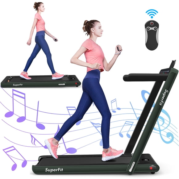 Gymax 2 in 1 Folding Treadmill 2.25HP Running Machine w/ Dual Display Green