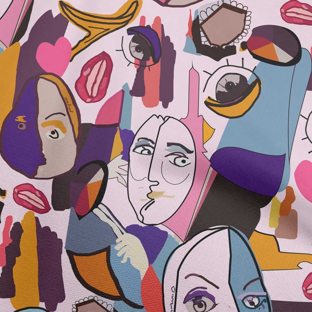 oneOone Cotton Silk Light Purple Fabric Abstract Comic Face Sewing Craft Projects Fabric Prints By Yard 42 Inch Wide