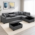 thumbnail image 1 of Cosmic Homes Haven Sectional Sofa RHF with Storage Ottoman, Pull-Out Tray & Cup Holder, Grey Couch Set for Living Room, Modular L-Shaped Sofa, 1 of 9