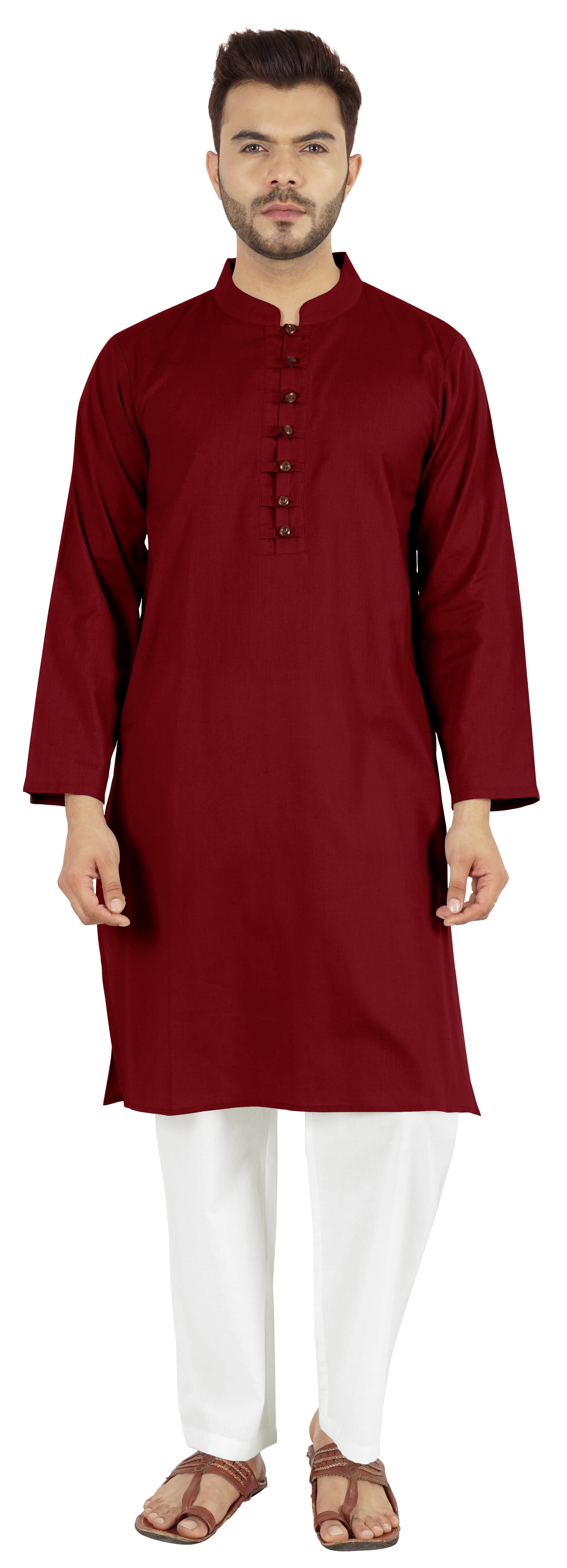 Atasi Ensemble Kurta Pyjama 2 Pcs pour Homme, Col Henley, Kurta Long Décontracté
