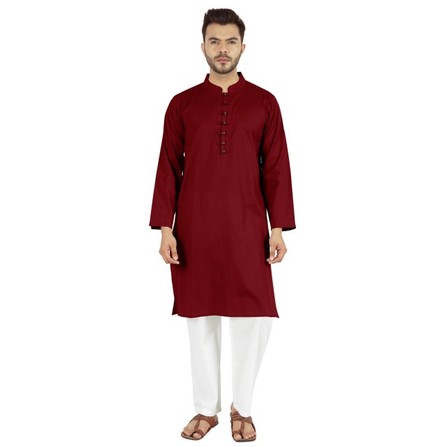 Atasi Ensemble Kurta Pyjama 2 Pcs pour Homme, Col Henley, Kurta Long Décontracté