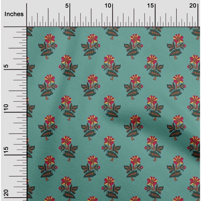 oneOone Cotton Silk Fabric Leaves & Floral Block Print Fabric BTY 42 Inch Wide