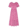 thumbnail image 3 of Pisexur Robes d'Été pour Femmes Col Rond Robe Fluide Plissée Tendance Manches Courtes Mode avec Poche Plage Été Évasée Imprimé Floral 2024 Robes, 3 of 4