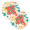 thumbnail image 1 of Letter N Retro Teal Orange Musical Instruments Initial Set of 2 Cup Holder Car Coaster, 1 of 1
