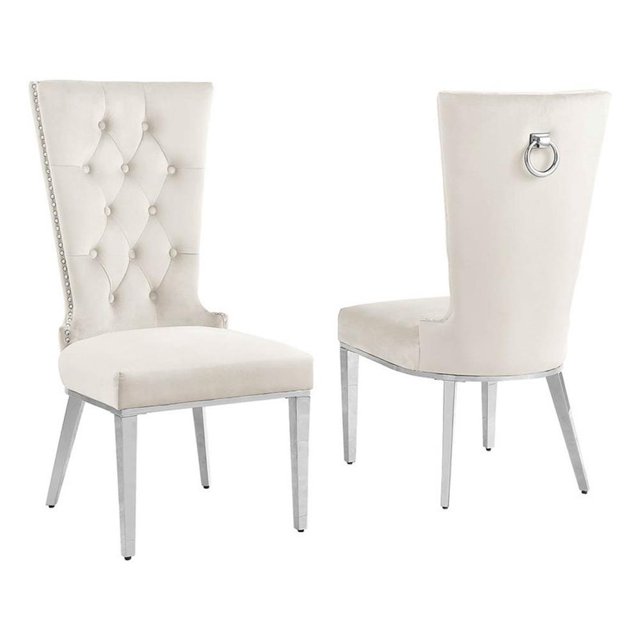 Chaises Latérales Rembourrées en Velours Crème avec Acier Inoxydable, Ensemble de 2